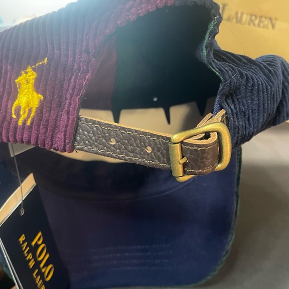 Polo Ralph Lauren Corduroy Ball Cap Colorblocked Adjustable Leather Strap NWT - Picture 3 of 7